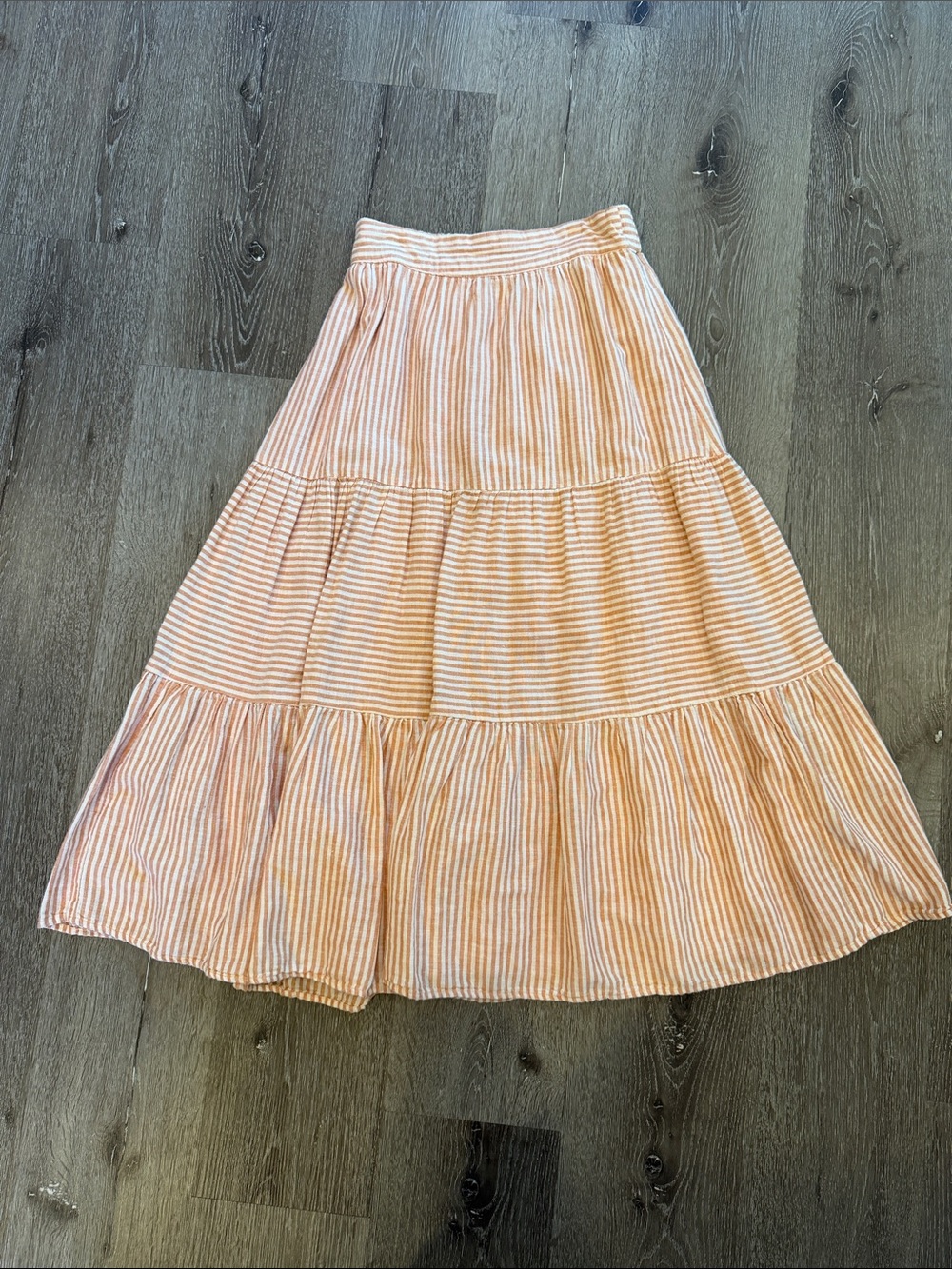 American Eagle Outfitters Peach & White Striped Tiered Maxi Skirt